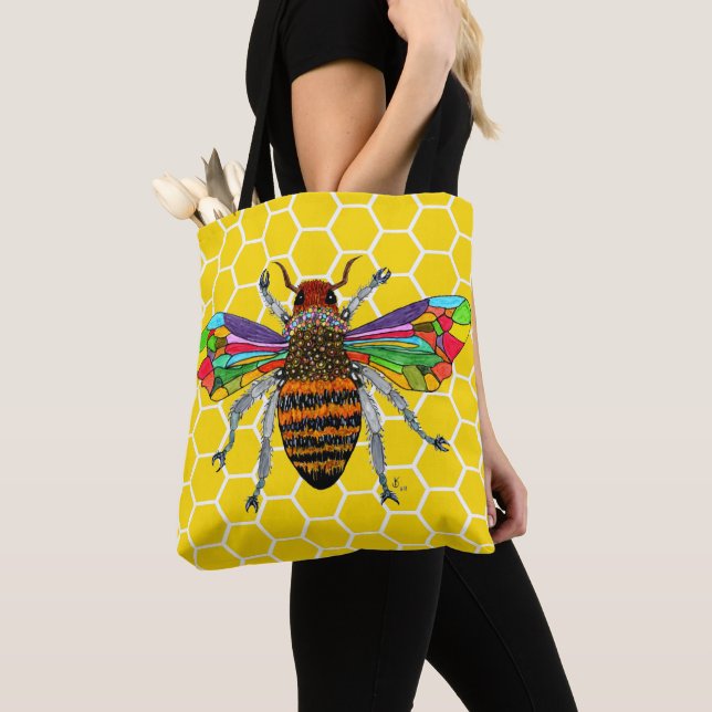 Cute and Colourful Bumble Bee Tote Bag (Close Up)