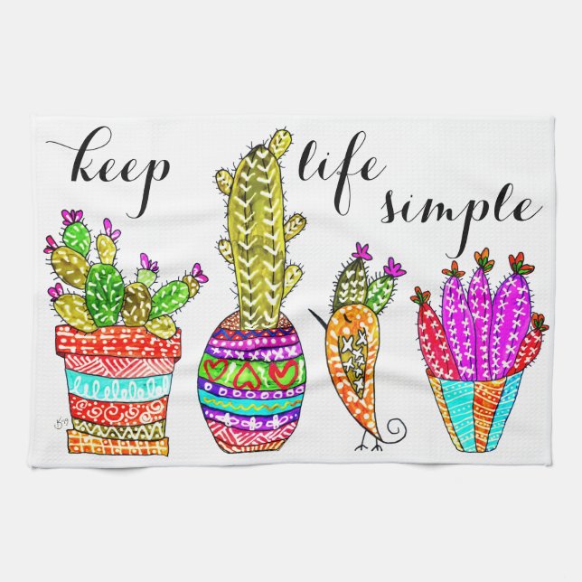 Cute and Colourful Cacti Kitchen Towel (Horizontal)