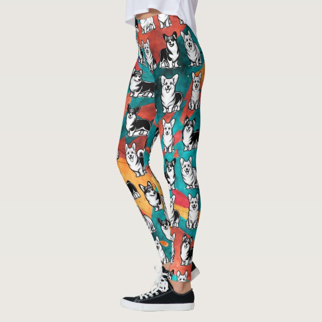 Cute and Colourful Cardigan Welsh Corgi Leggings (Left)