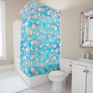 Cute and Colourful Cartoon Fish Shower Curtain