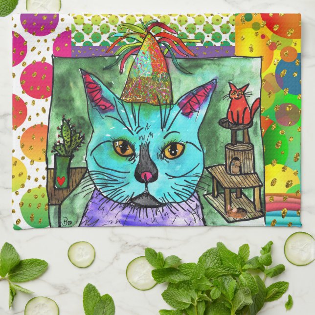 Cute and Colourful Cat and Mouse 1/2 Fold Kitchen Towel (Folded)