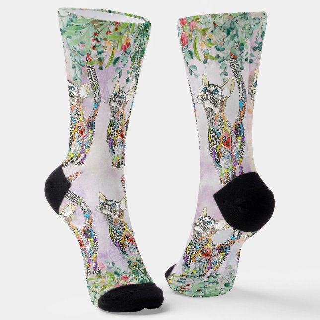 Cute and Colourful Cat Kitten Socks (Angled)