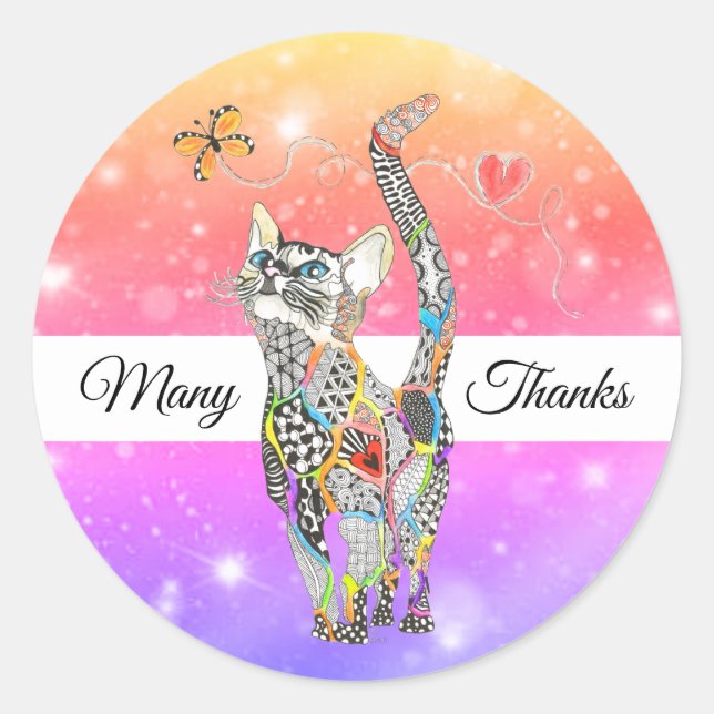 Cute and Colourful Cat Thank You Stickers (Front)