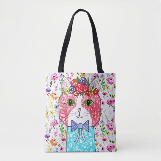 Cute and Colourful Cat Tote Bag (Front)