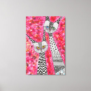 Cute and Colourful Cats Wrapped Canvas - 24" x 16"