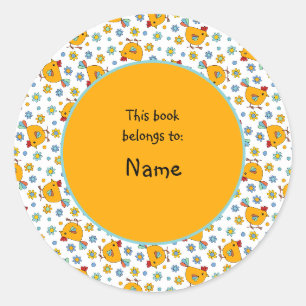 cute and colourful chicken and flower classic round sticker