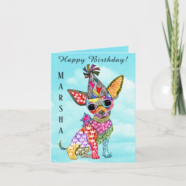 Cute and Colourful Chihuahua Birthday Card (Front)