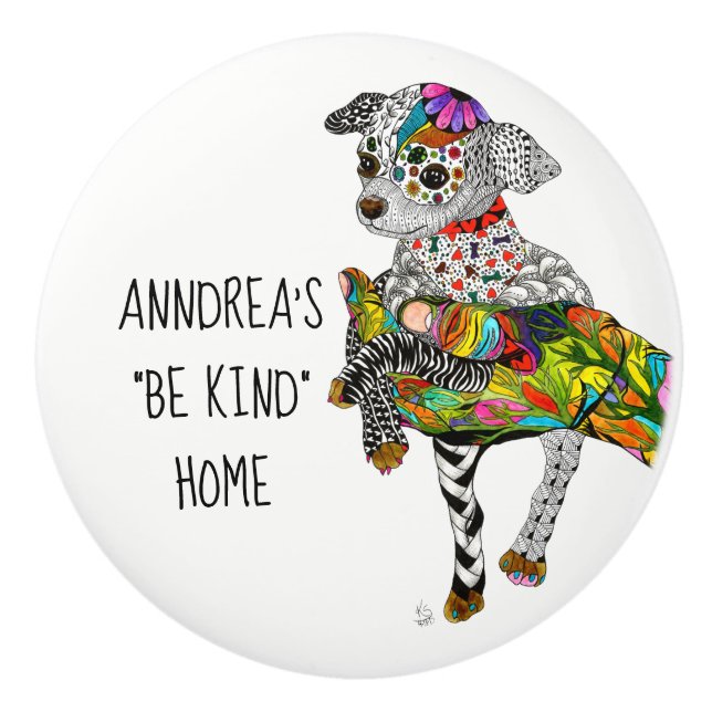 Cute and Colourful Chihuahua Door Knob - Ceramic (Front)