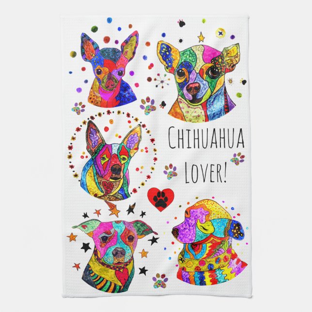 Cute and Colourful Chihuahua Lover Kitchen Towel. Kitchen Towel (Vertical)