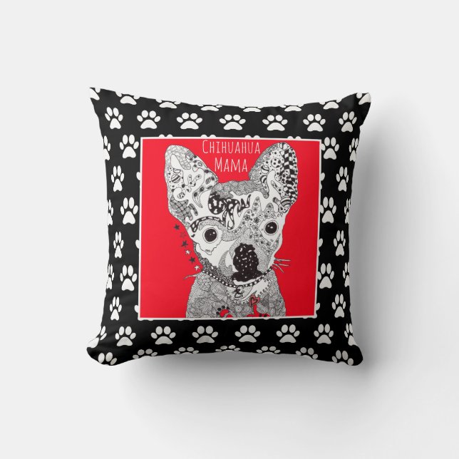 Cute and Colourful Chihuahua Paw Throw Pillow (Front)