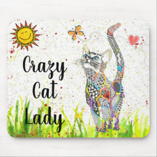 Cute and Colourful Crazy Cat Lady Mousepad