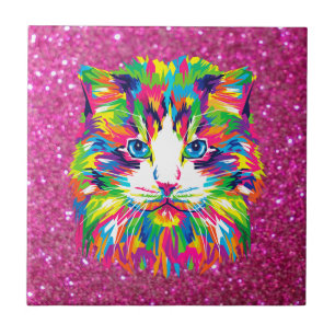 Cute and colourful cuddly cat, tile