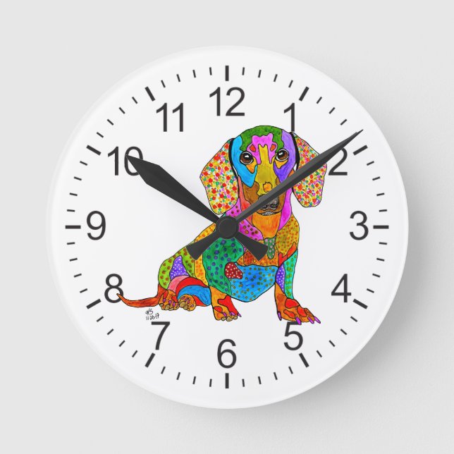 Cute and Colourful Dachshund Clock (Front)