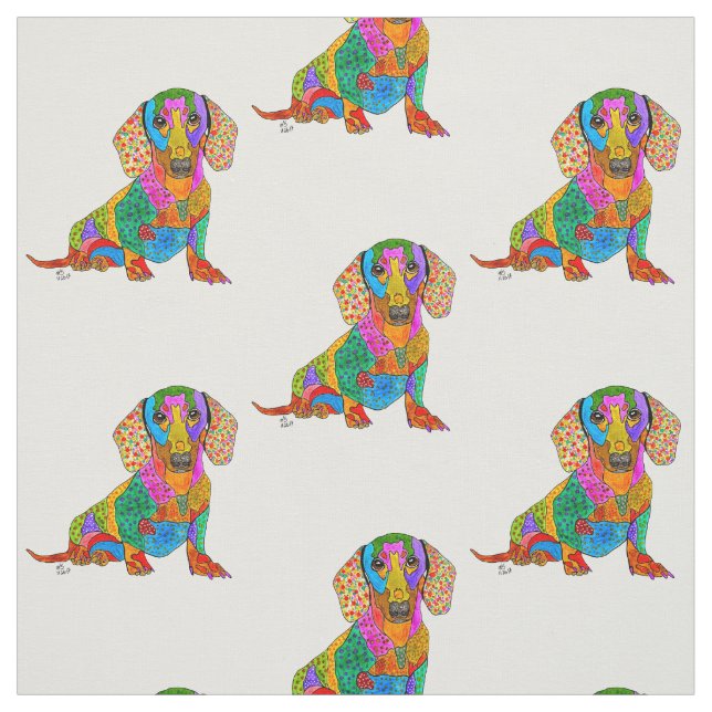 Cute and Colourful Dachshund Fabric (Swatch)