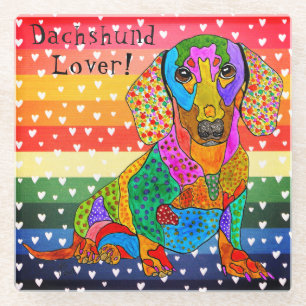 Cute and Colourful Dachshund Glass Coaster