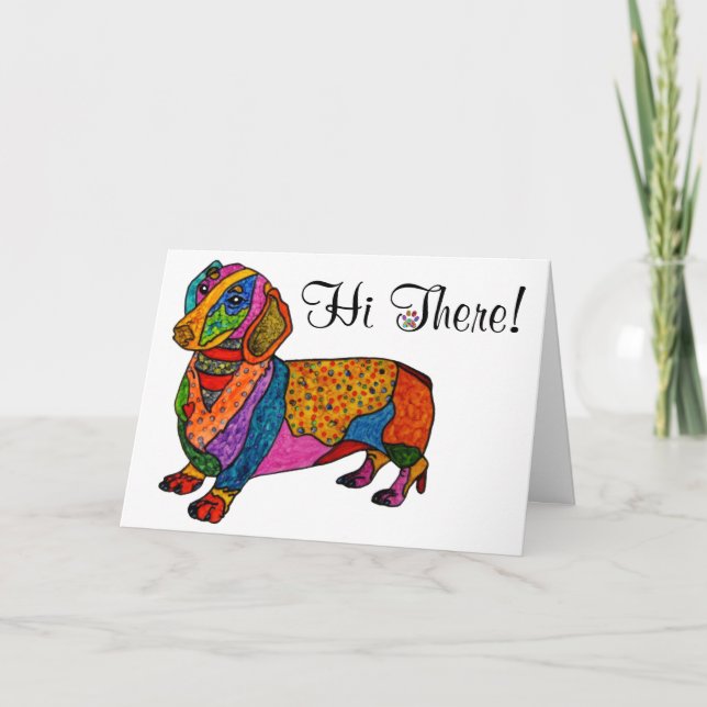 Cute and Colourful Dachshund Greeting Card (Front)