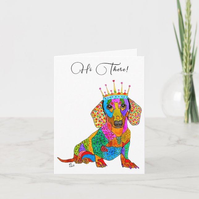 Cute and Colourful Dachshund Greeting Card (Front)