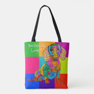 Cute and Colourful Dachshund Lover Tote Bag