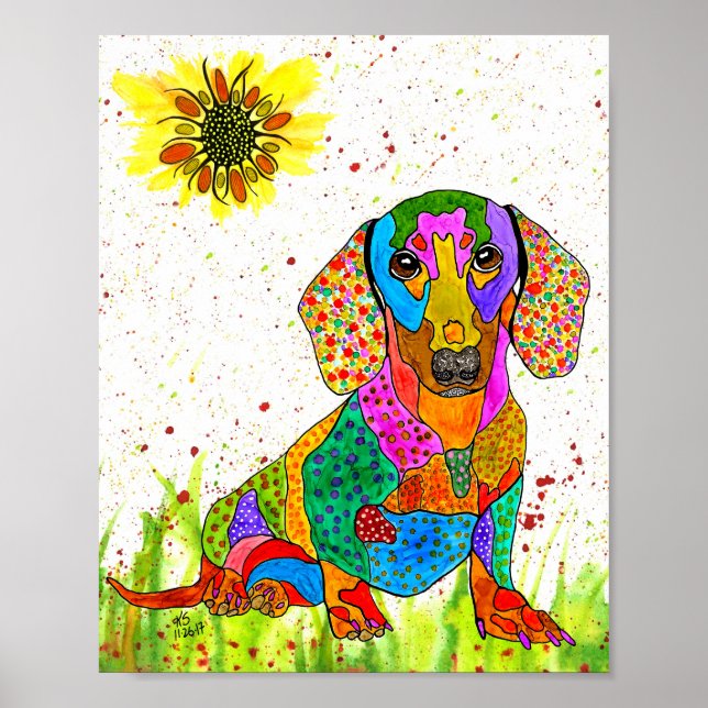 Cute and Colourful Dachshund Poster - 8" x 10" (Front)