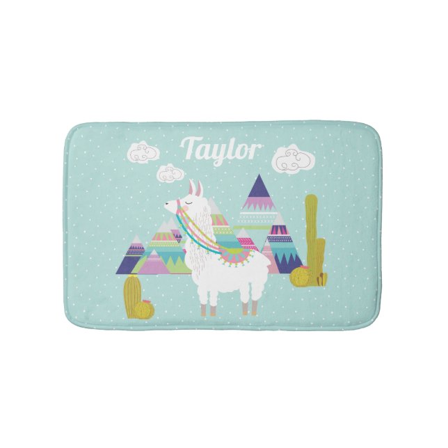 Cute and Colourful Desert Alpaca Personalized Bath Mat (Front)