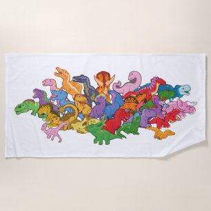 Cute and Colourful Dinosaurs Beach Towel