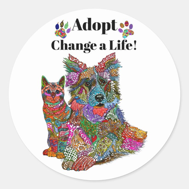 Cute and Colourful Dog and Cat Adoption Sticker (Front)