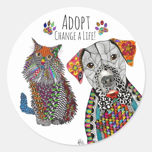 Cute and Colourful Dog and Cat Adoption Sticker (Front)