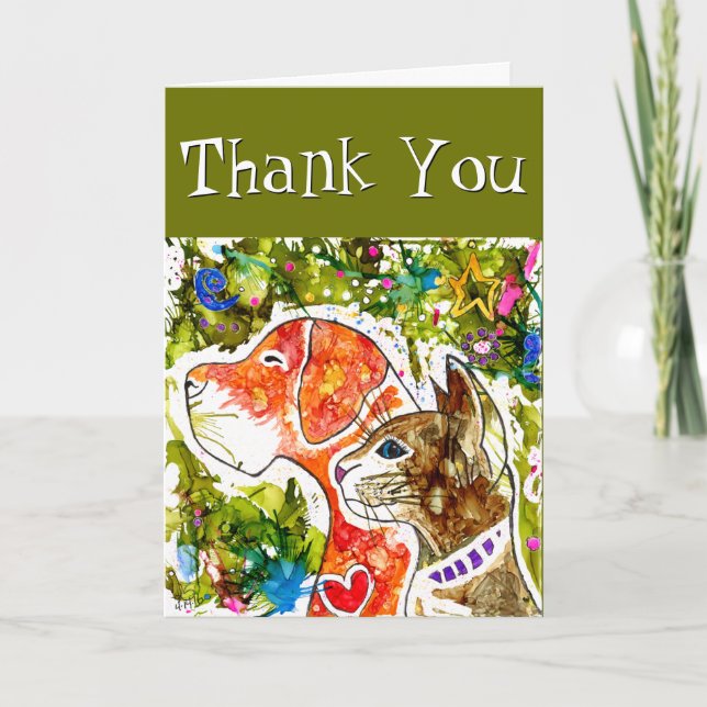 Cute and Colourful Dog and Cat Greeting Card (Front)