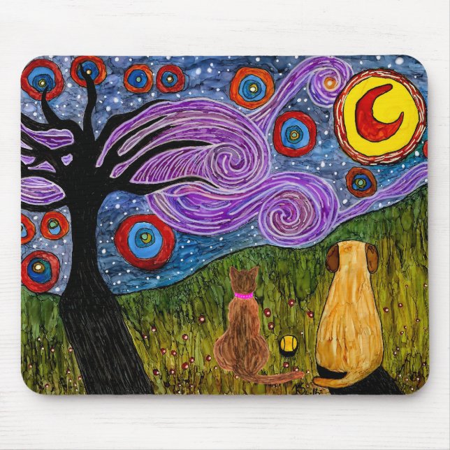 Cute and Colourful Dog and Cat Mouse Pad (Front)