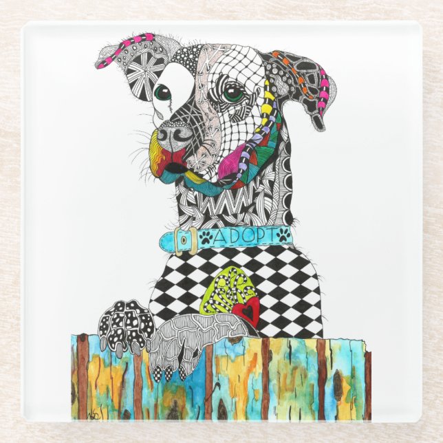 Cute and Colourful Dog Glass Coaster (Front)