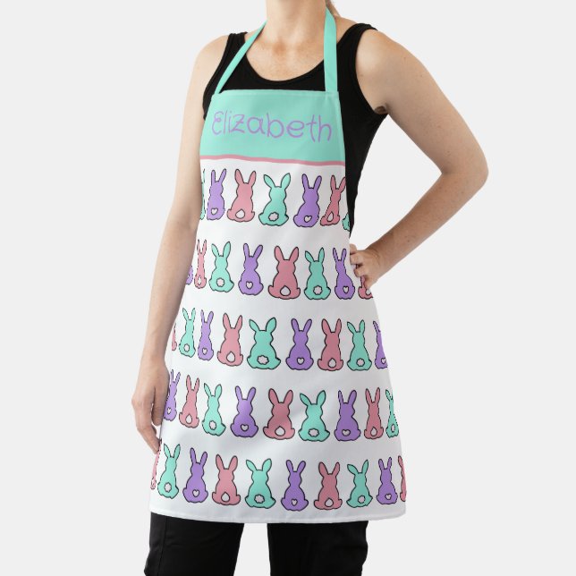 Cute and Colourful Easter Bunnies Personalized Apron (Insitu)