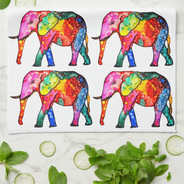 Cute and Colourful Elephant Kitchen Towel (Folded)
