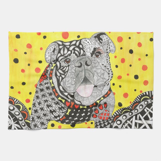 Cute and Colourful English Bulldog Kitchen Towel (Horizontal)