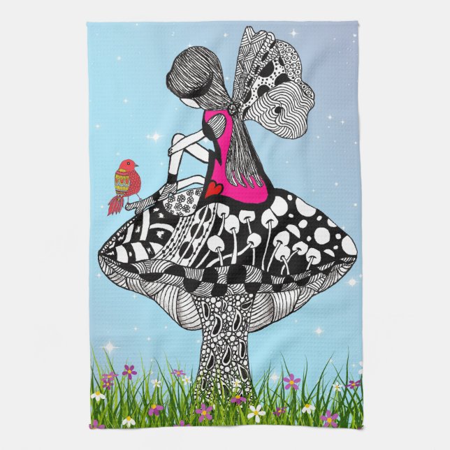 Cute and Colourful Fairy and Bird Kitchen Towel (Vertical)