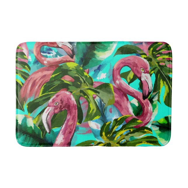 Cute and Colourful Flamingo Bath Mat (Front)