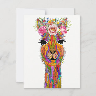 Cute and Colourful Floral Llama Greeting Card