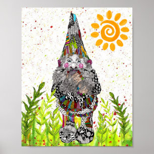 Cute and Colourful Gnome Poster - "8x10"