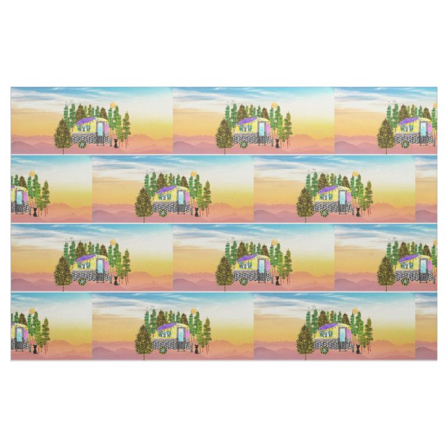 Cute and Colourful Happy Camper Fabric (Yard)