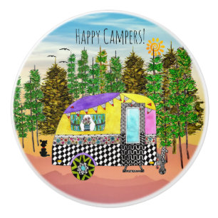 Cute and Colourful Happy Campers Ceramic Knob