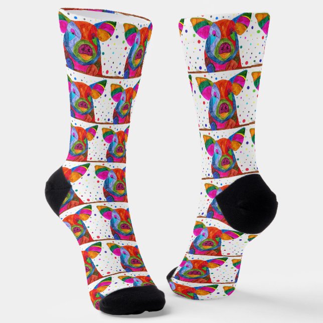 Cute and Colourful  Happy Pig Socks  (Angled)
