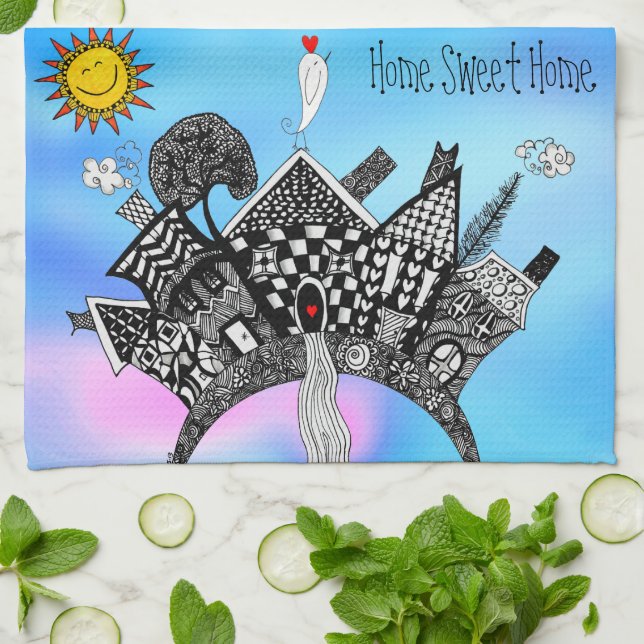 Cute and Colourful Home Sweet Home Kitchen Towel (Folded)