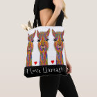 Cute and Colourful I Love Llamas Tote Bag