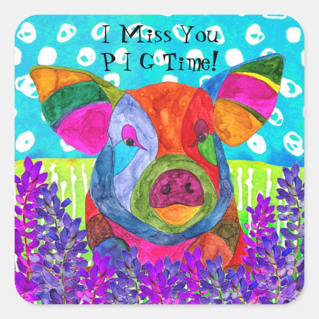 Cute and Colourful I Miss You Pig Time Pig Sticker (Front)