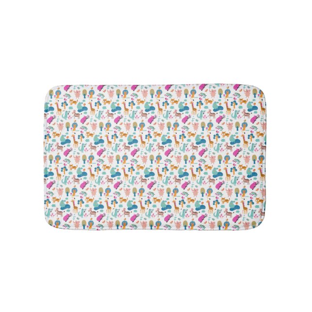 Cute and Colourful Jungle Animals Pattern Bath Mat (Front)