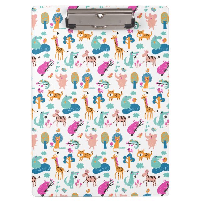 Cute and Colourful Jungle Animals Pattern Clipboard (Front)