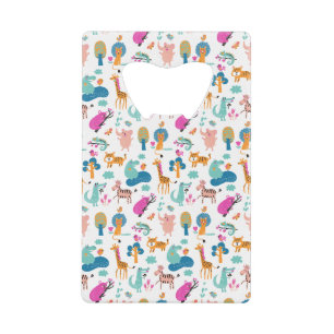 Cute and Colourful Jungle Animals Pattern Credit Card Bottle Opener