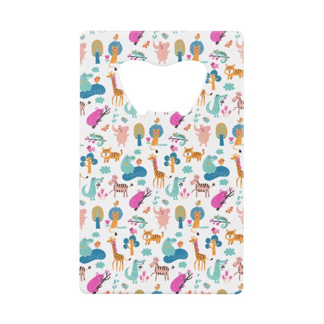Cute and Colourful Jungle Animals Pattern Credit Card Bottle Opener (Front)