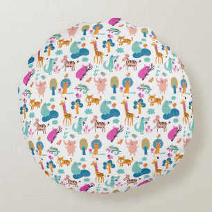 Cute and Colourful Jungle Animals Pattern Round Pillow