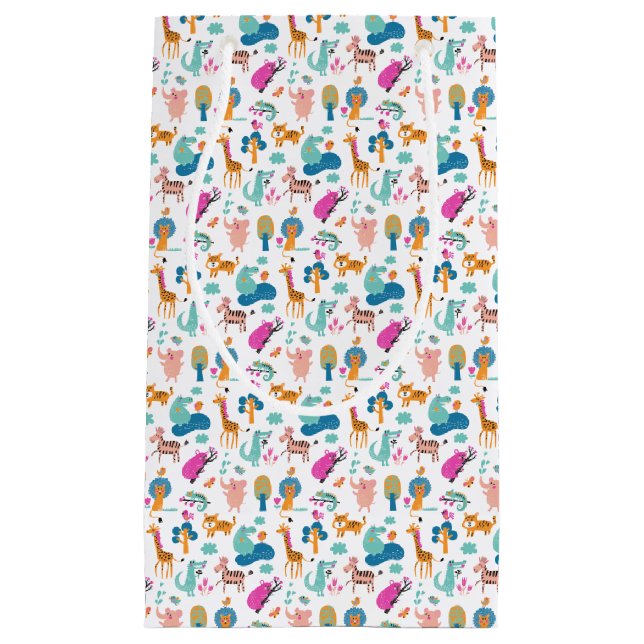 Cute and Colourful Jungle Animals Pattern Small Gift Bag (Front)