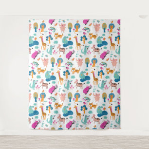 Cute and Colourful Jungle Animals Pattern Tapestry